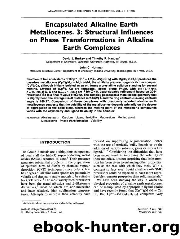 Encapsulated alkaline earth metallocenes. 3: Structural influences on phase transformations alkaline earth complexes by Unknown