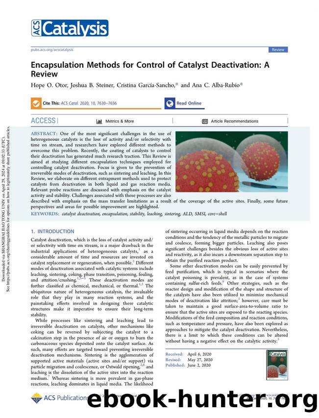 Encapsulation Methods for Control of Catalyst Deactivation: A Review by Hope O. Otor Joshua B. Steiner Cristina García-Sancho & Ana C. Alba-Rubio