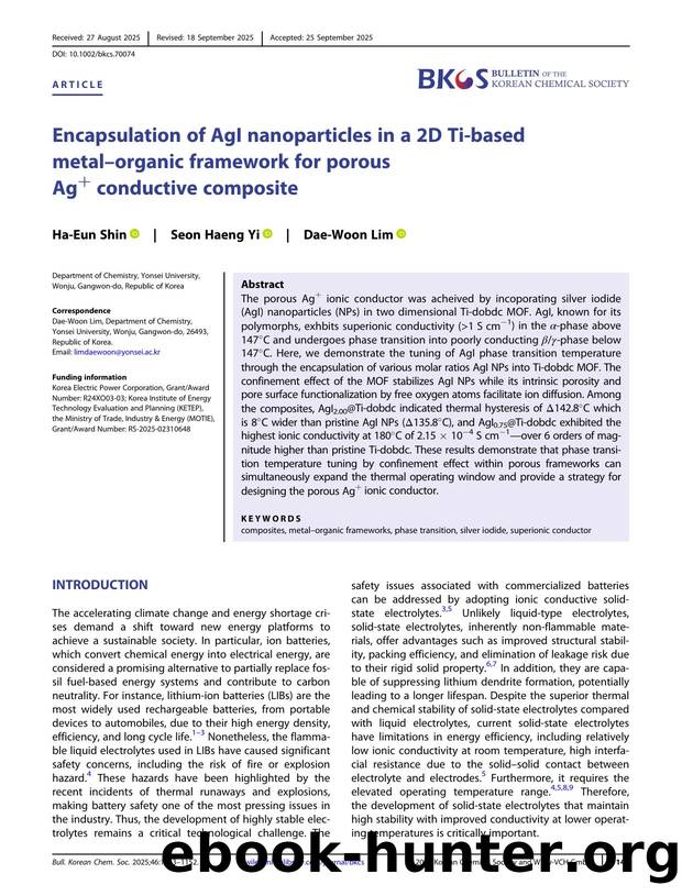Encapsulation of AgI Nanoparticles in a 2D TiâBased Metal-Organic Framework for Porous Ag+ Conductive Composite by Unknown