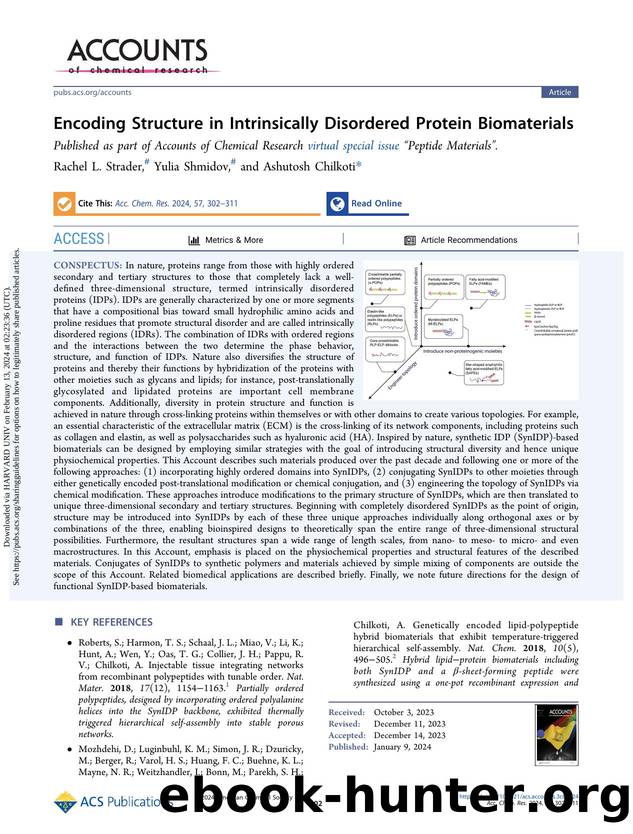 Encoding Structure in Intrinsically Disordered Protein Biomaterials by Rachel L. Strader Yulia Shmidov & Ashutosh Chilkoti