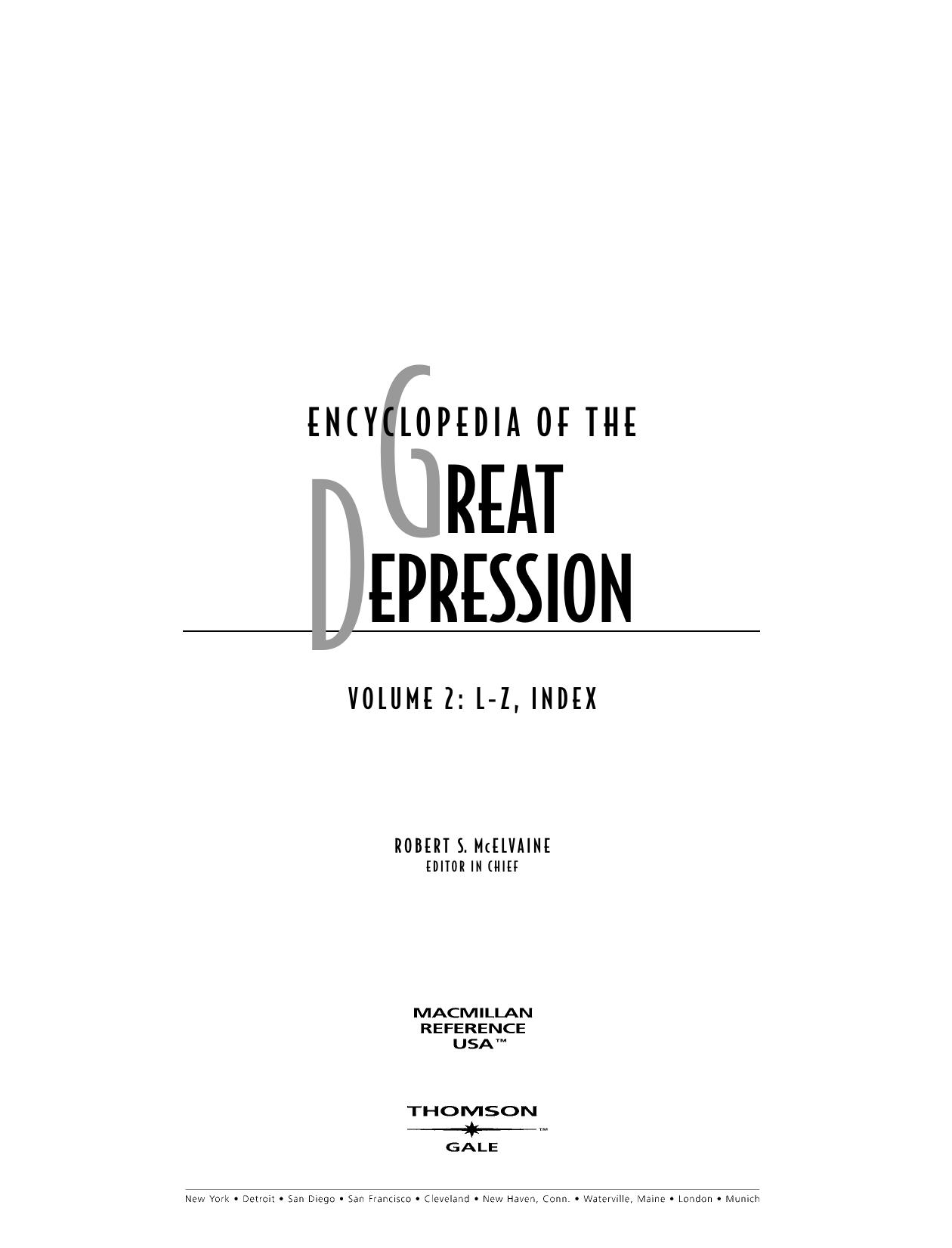 Encyclopedia Of The Great Depression Vol 2 L Z by Unknown