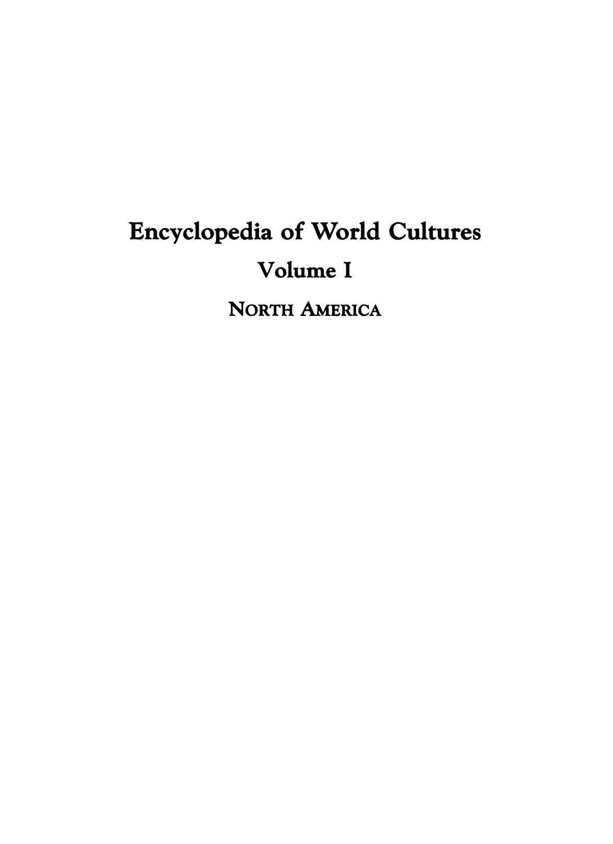 Encyclopedia Of World Cultures Volume 1 North America by Unknown