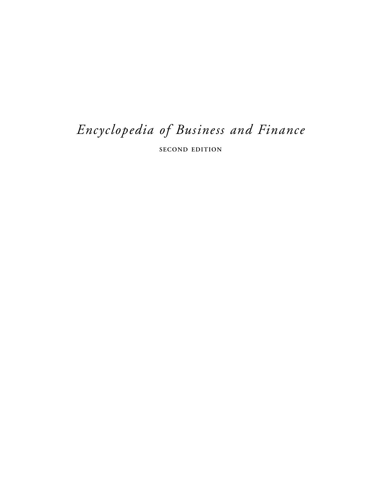 Encyclopedia of Business & Finance by Burton S. Kaliski