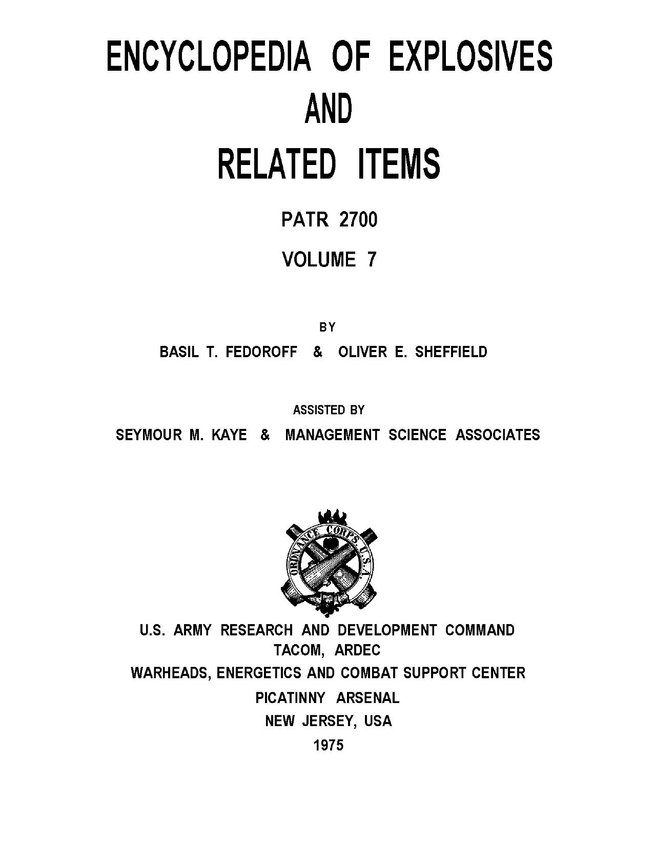 Encyclopedia of Explosives and Related Items - Fedoroff - Vol 7 of 10 by H to L