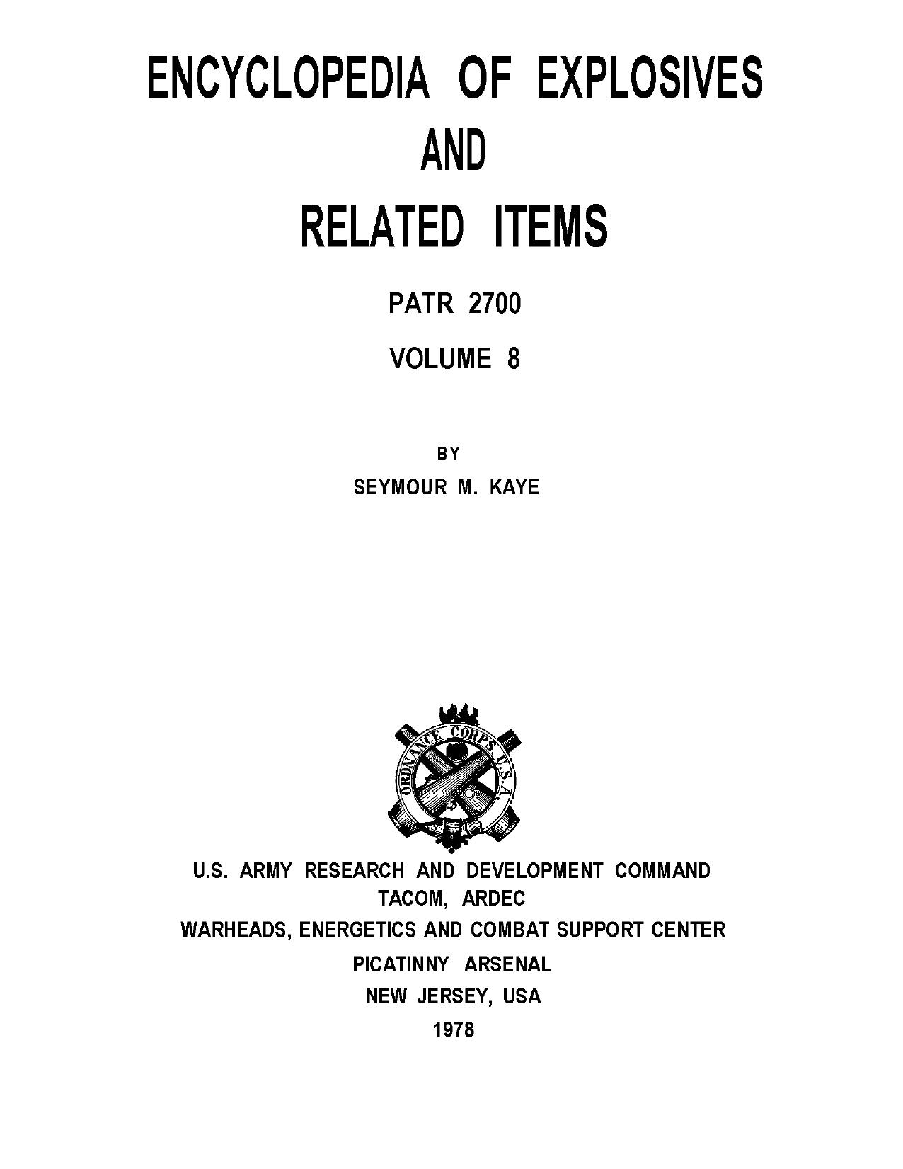 Encyclopedia of Explosives and Related Items - Fedoroff - Vol 8 of 10 by M to P