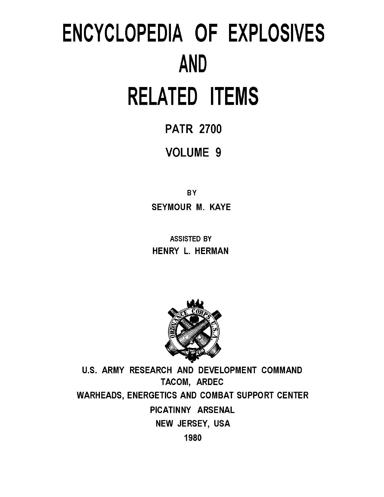 Encyclopedia of Explosives and Related Items - Fedoroff - Vol 9 of 10 by Q to T