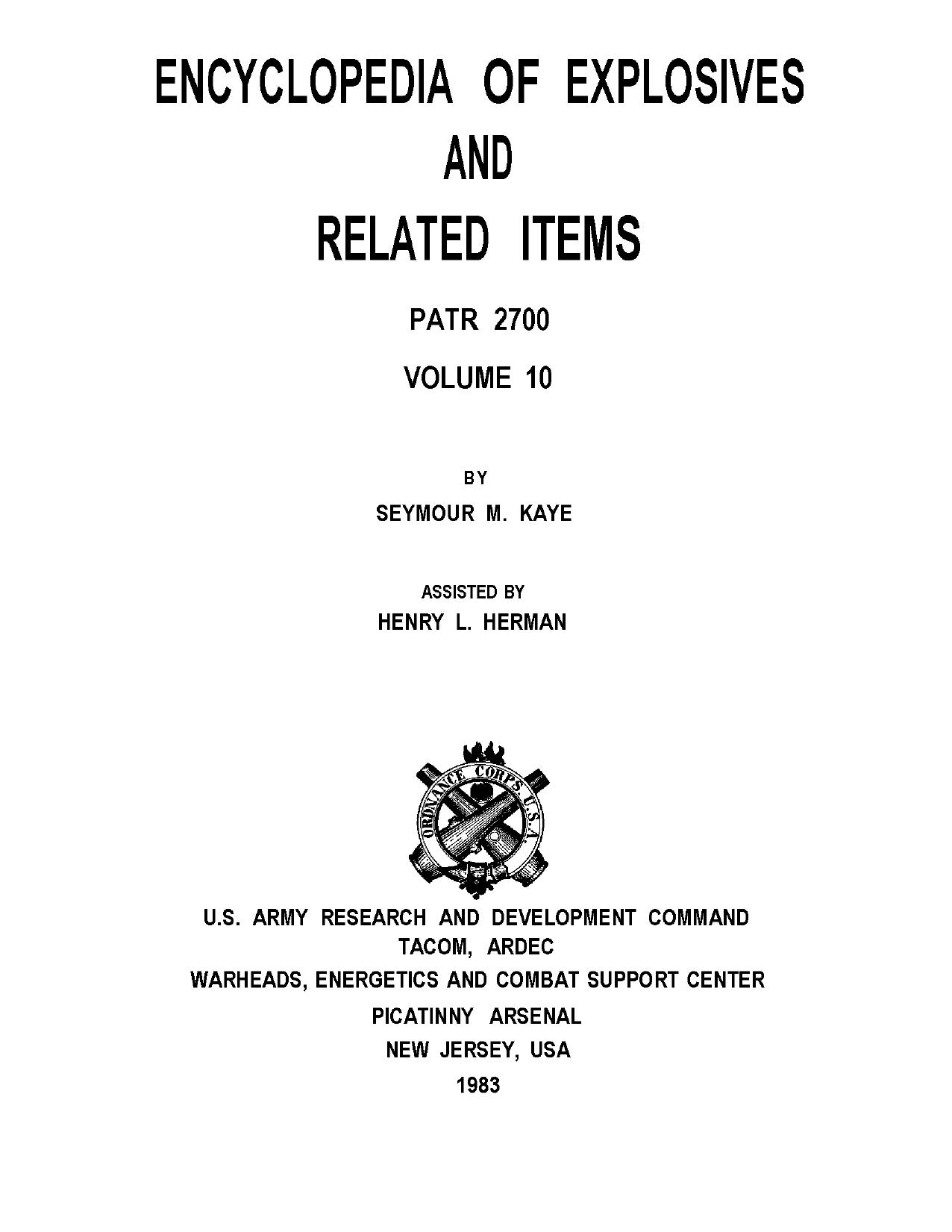 Encyclopedia of Explosives and Related Items - Fedoroff by Vol 10 of 10- U to Z