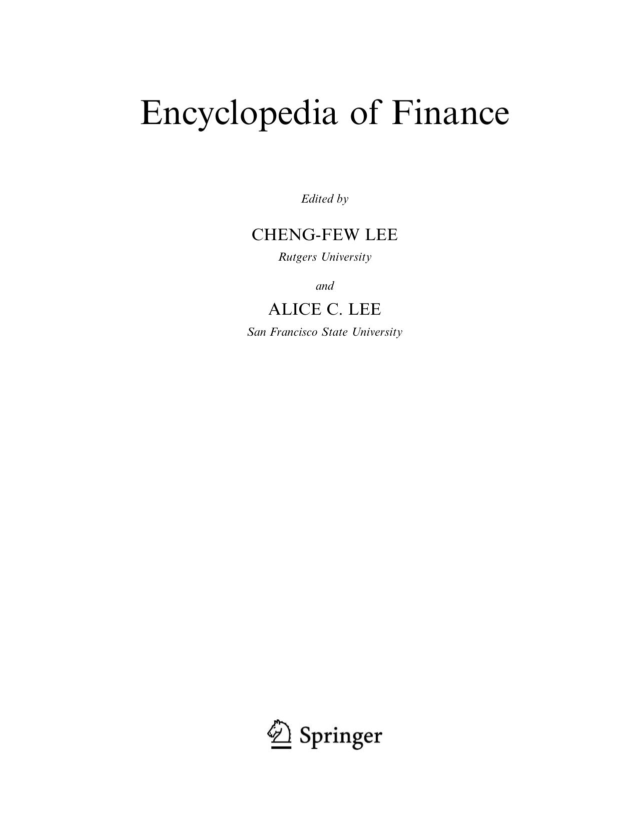 Encyclopedia of Finance by Cheng-few Lee