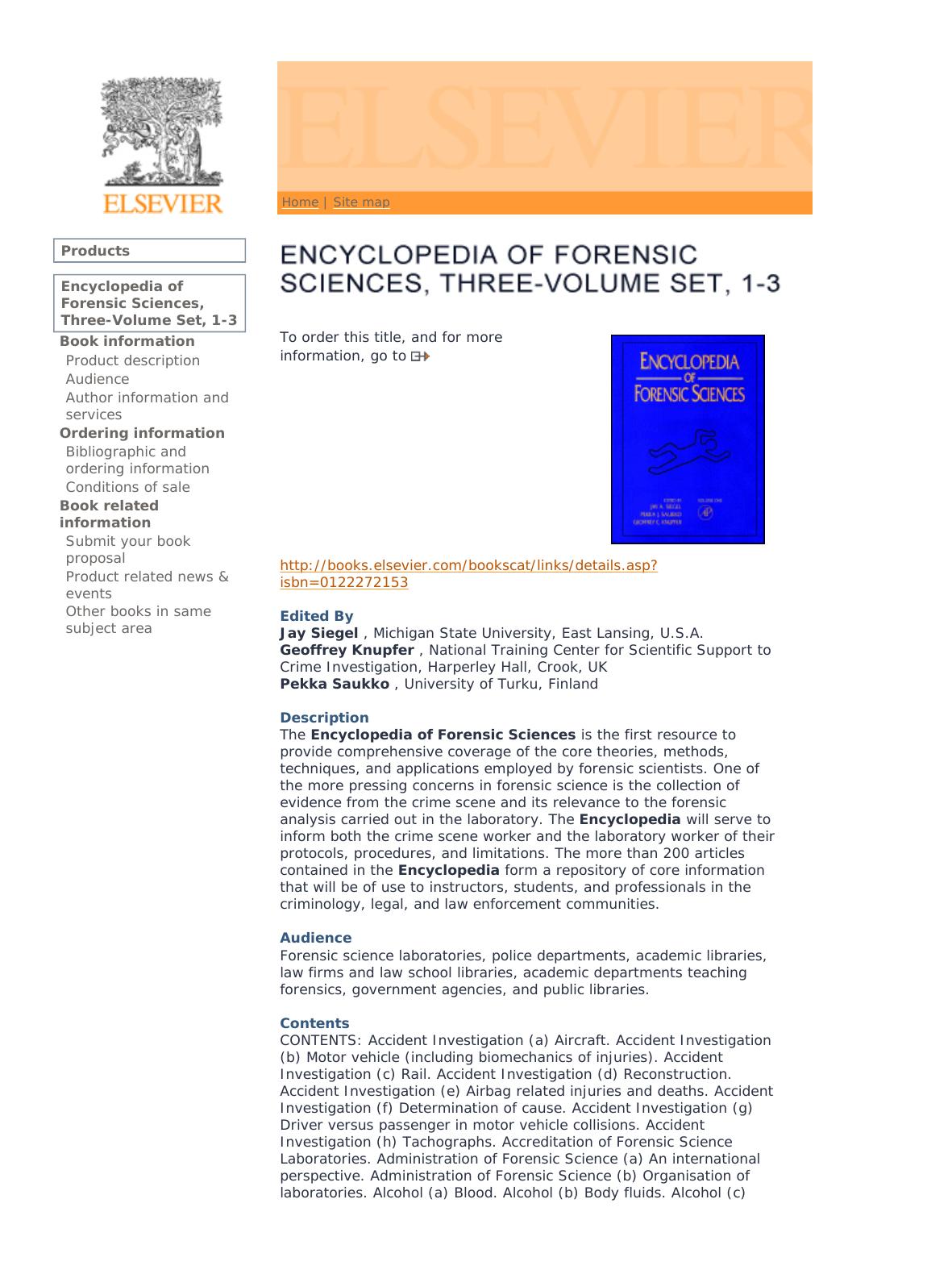 Encyclopedia of Forensic Sciences 3. Volumes by Siegel et al