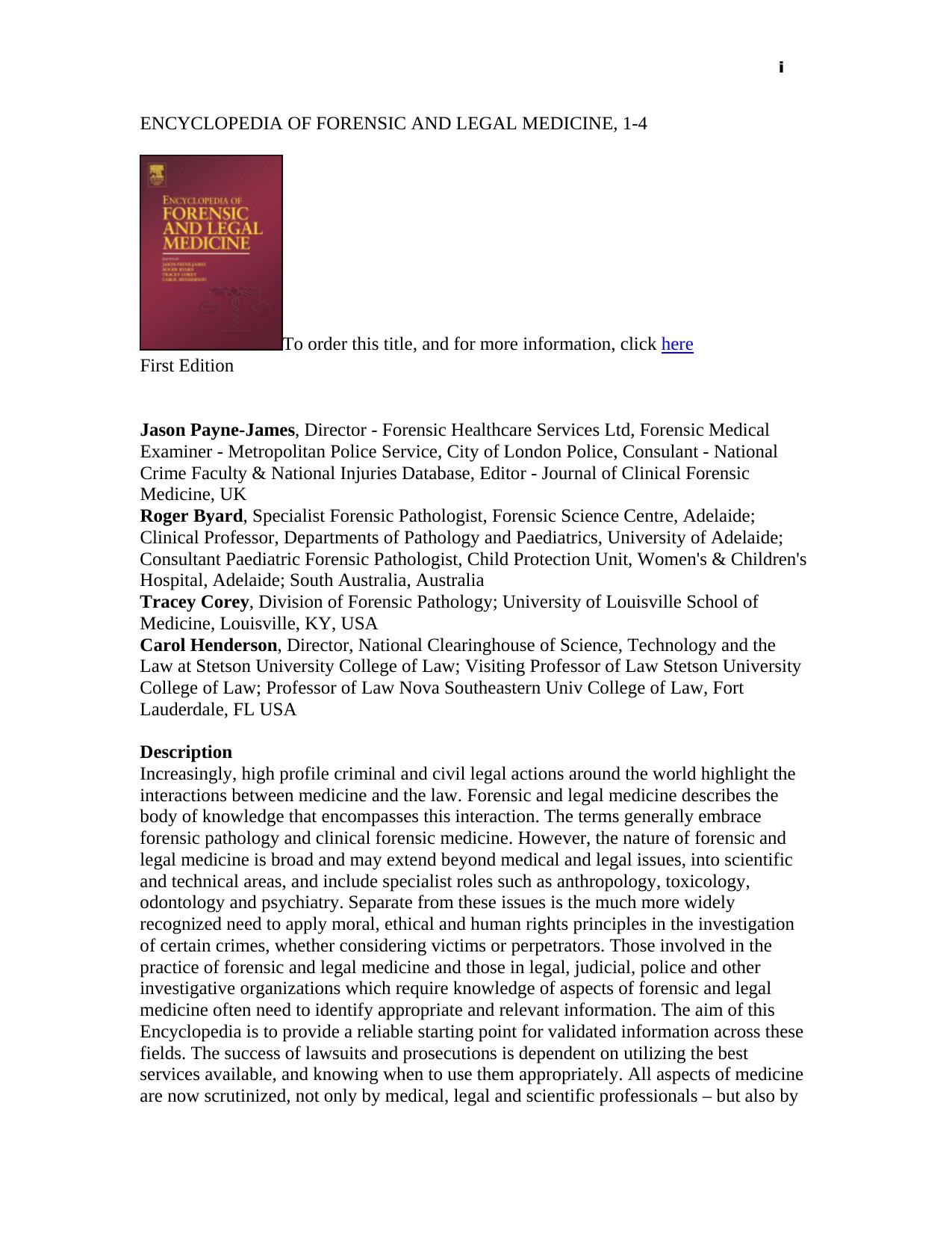 Encyclopedia of Forensic and Legal Medicine by Barney Warf