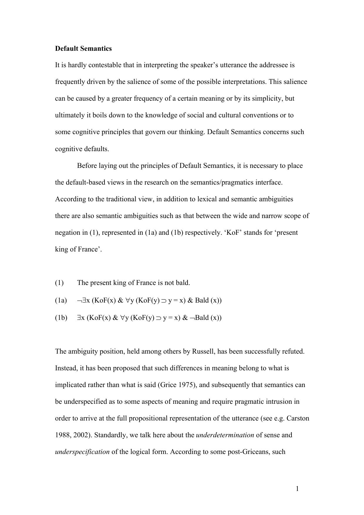 Encyclopedia of Language and Linguistics. Default Semantics by In K. Brown
