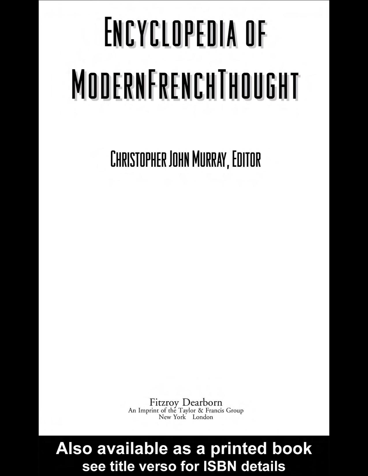 Encyclopedia of Modern French Thought by Unknow