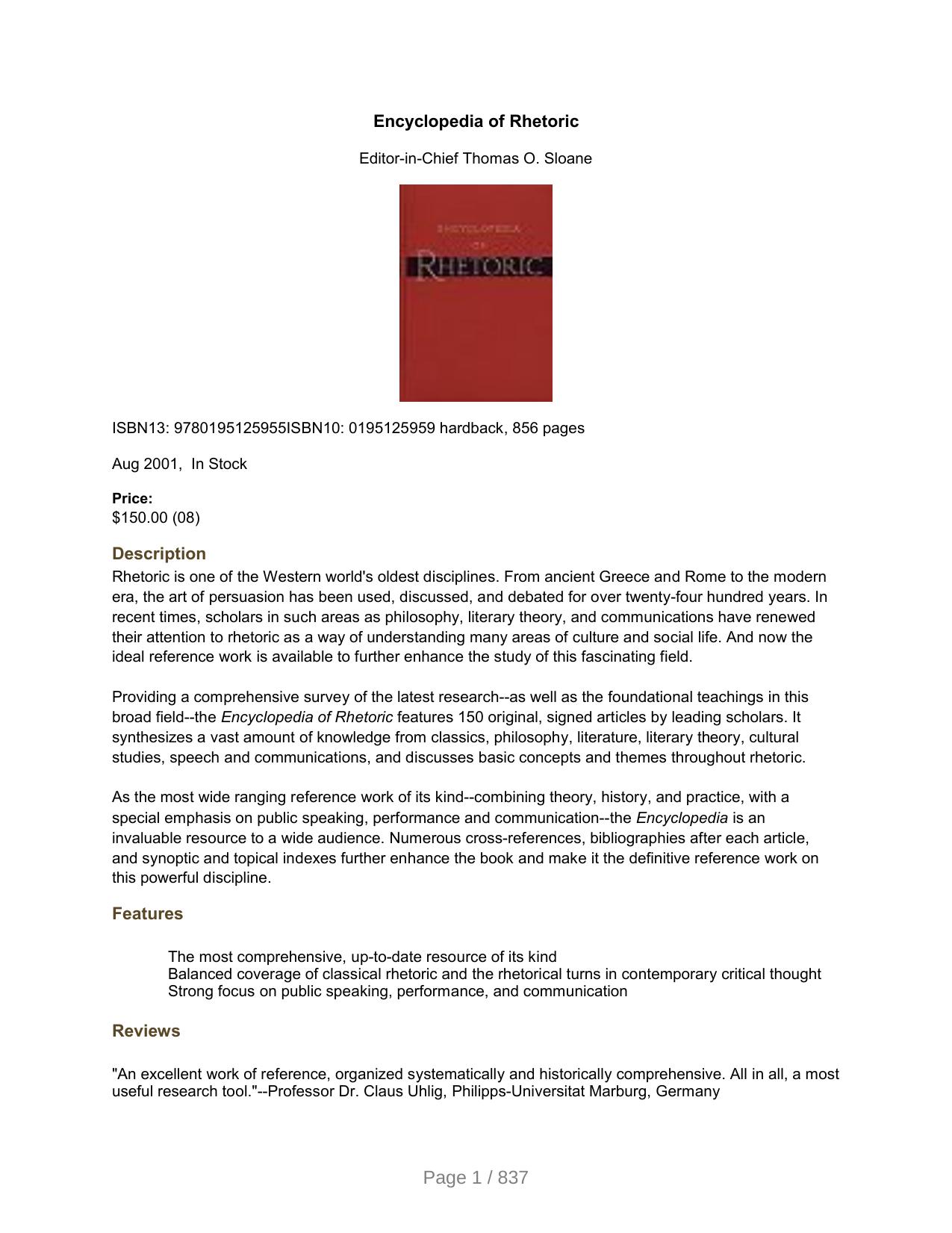 Encyclopedia of Rhetoric by Unknown
