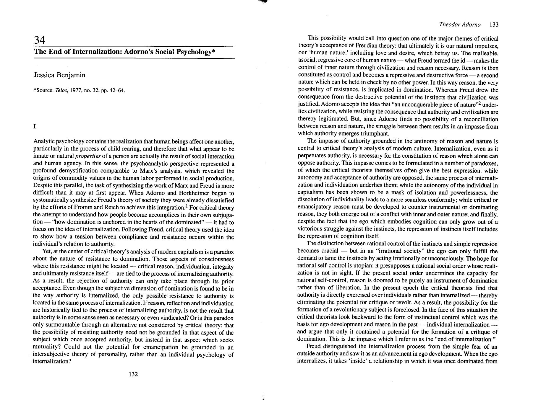 End Of Internationalization [Adorno's Social Psychology] by Unknown