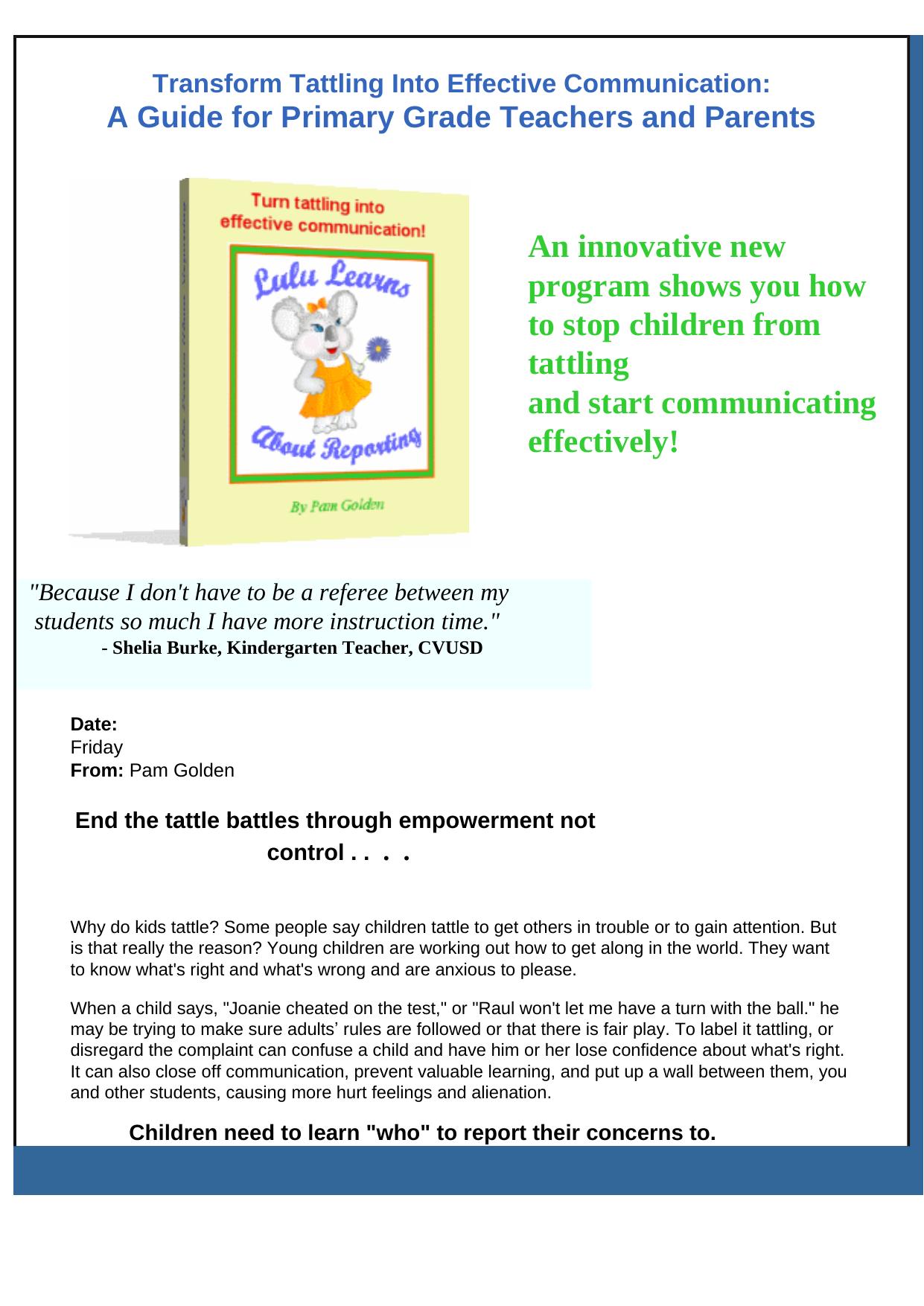 End Tattling Forever - A Guide For Teachers And Parents. by Best of Kuszter's Collection