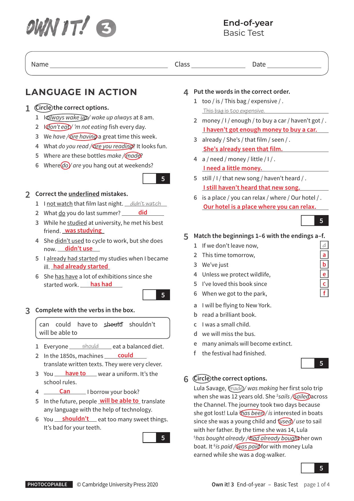End of Year Test Basic with answers by Unknown