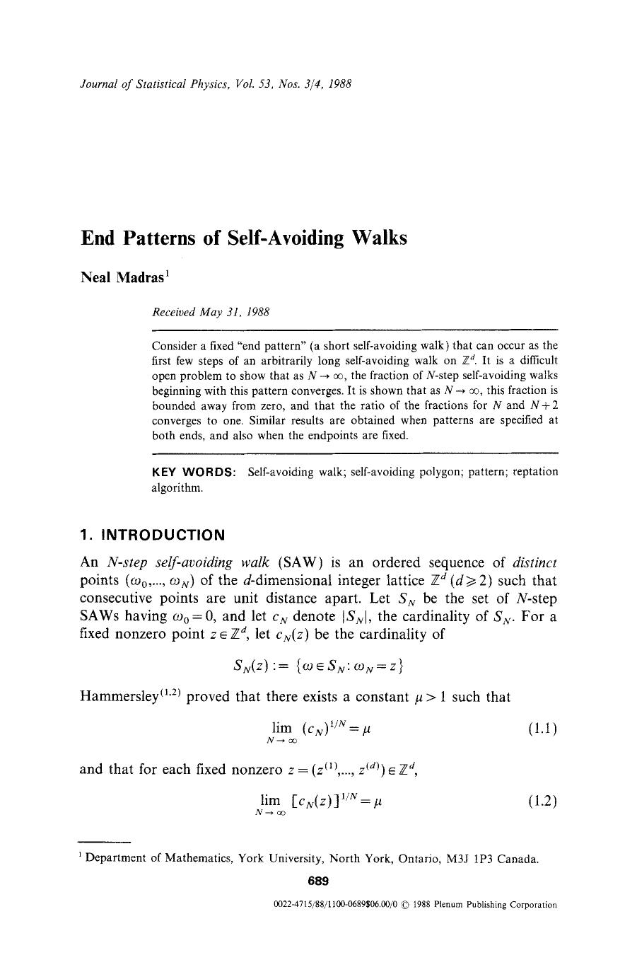 End patterns of self-avoiding walks by Unknown