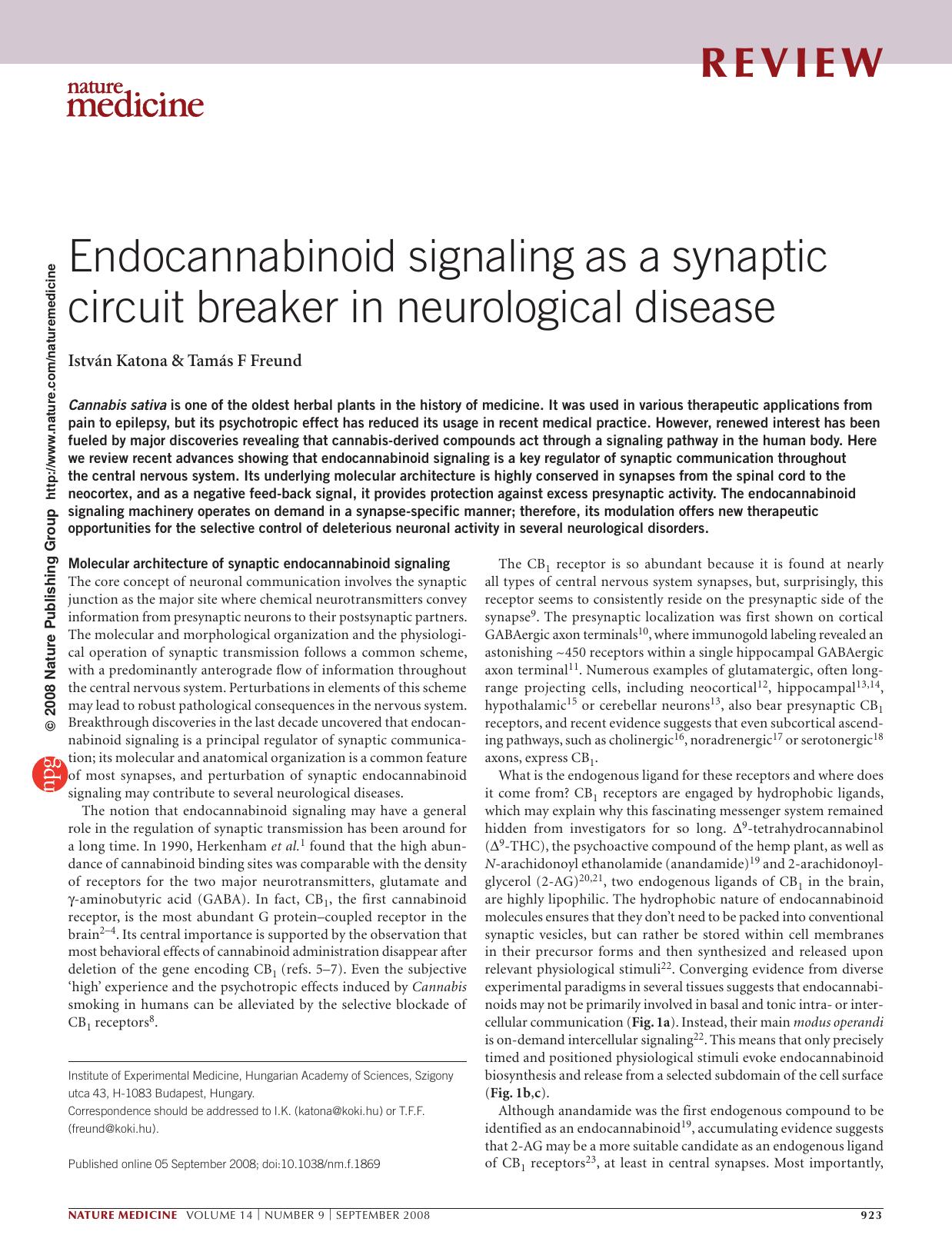 Endocannabinoid signaling as a synaptic circuit breaker in neurological disease by Unknown