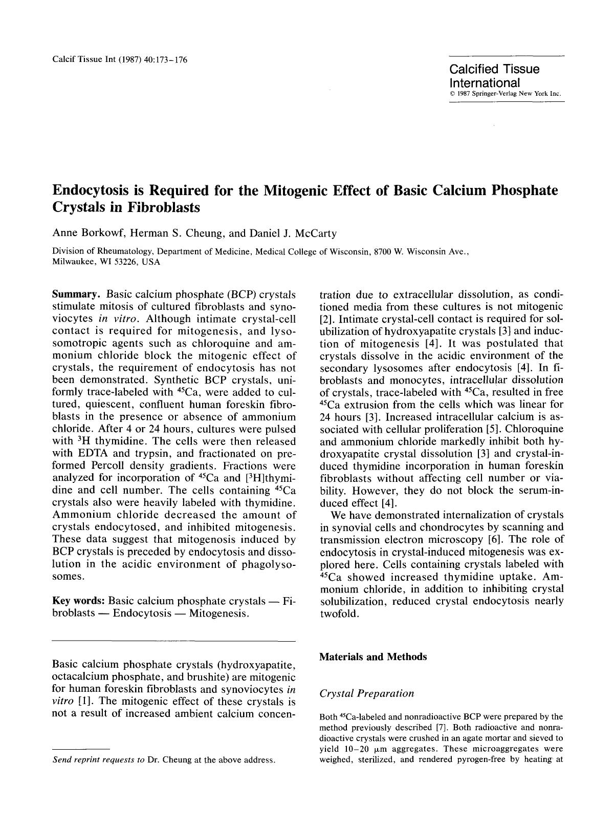 Endocytosis is required for the mitogenic effect of basic calcium phosphate crystals in fibroblasts by Unknown