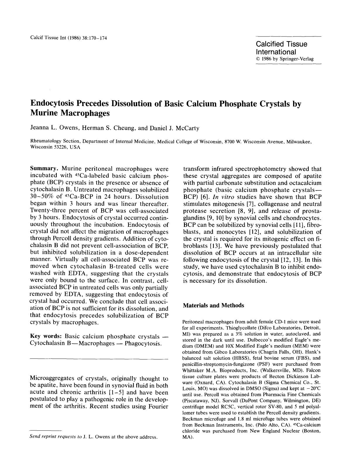 Endocytosis precedes dissolution of basic calcium phosphate crystals by murine macrophages by Unknown