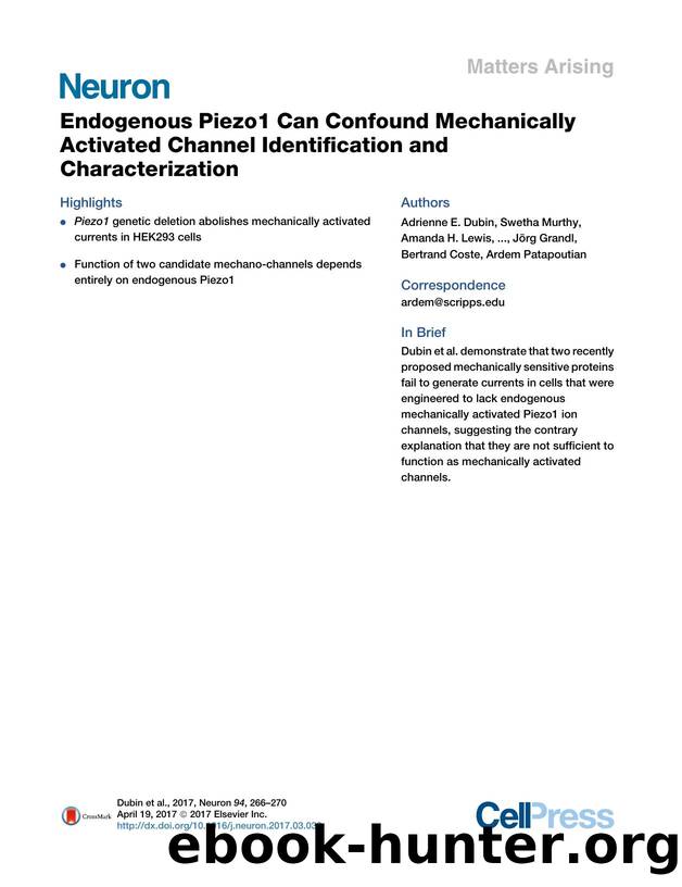 Endogenous Piezo1 Can Confound Mechanically Activated Channel Identification and Characterization by unknow