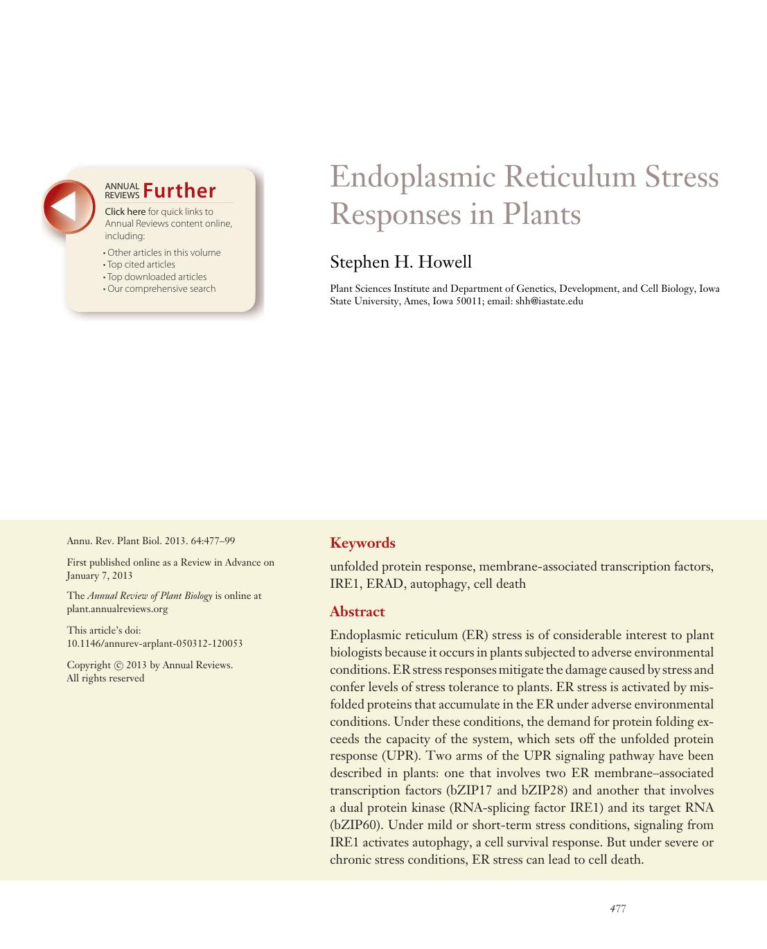 Endoplasmic Reticulum Stress Responses in Plants by Stephen H. Howell
