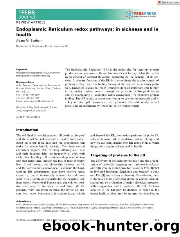 Endoplasmic Reticulum redox pathways: in sickness and in health by Unknown