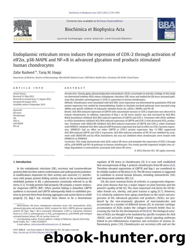 Endoplasmic reticulum stress induces the expression of COX-2 through activation of eIF2Î±, p38-MAPK and NF-ÎºB in advanced glycation end products stimulated human chondrocytes by Zafar Rasheed & Tariq M. Haqqi