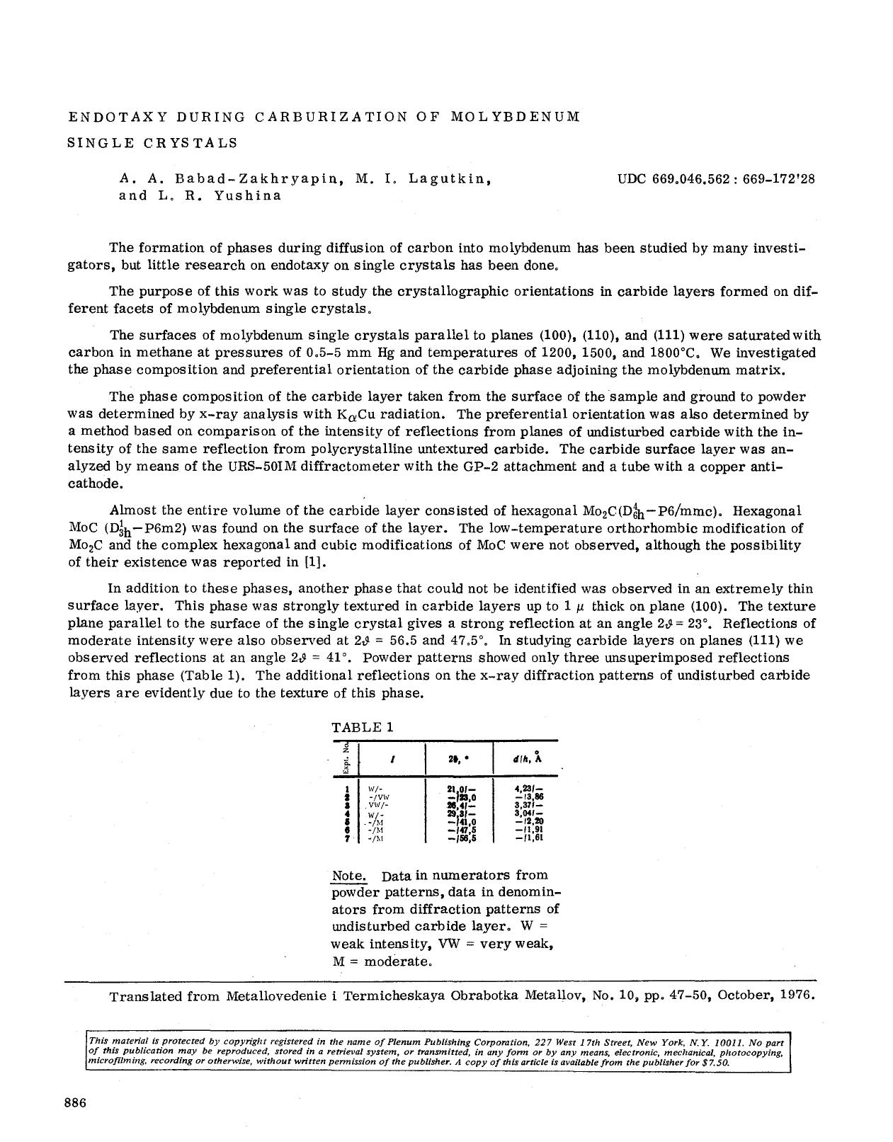 Endotaxy during carburization of molybdenum single crystals by Unknown