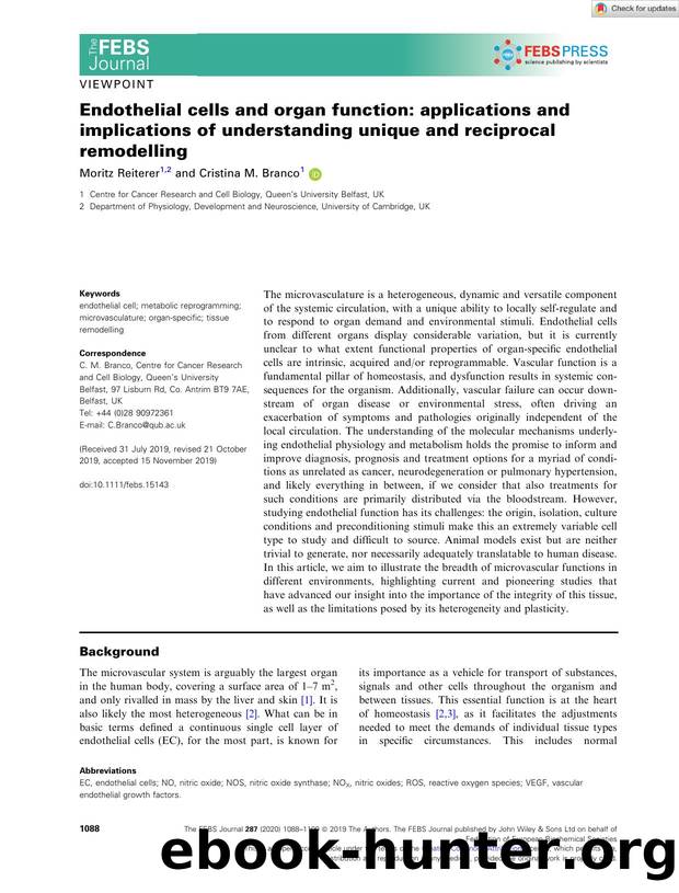 Endothelial cells and organ function: applications and implications of understanding unique and reciprocal remodelling by Unknown