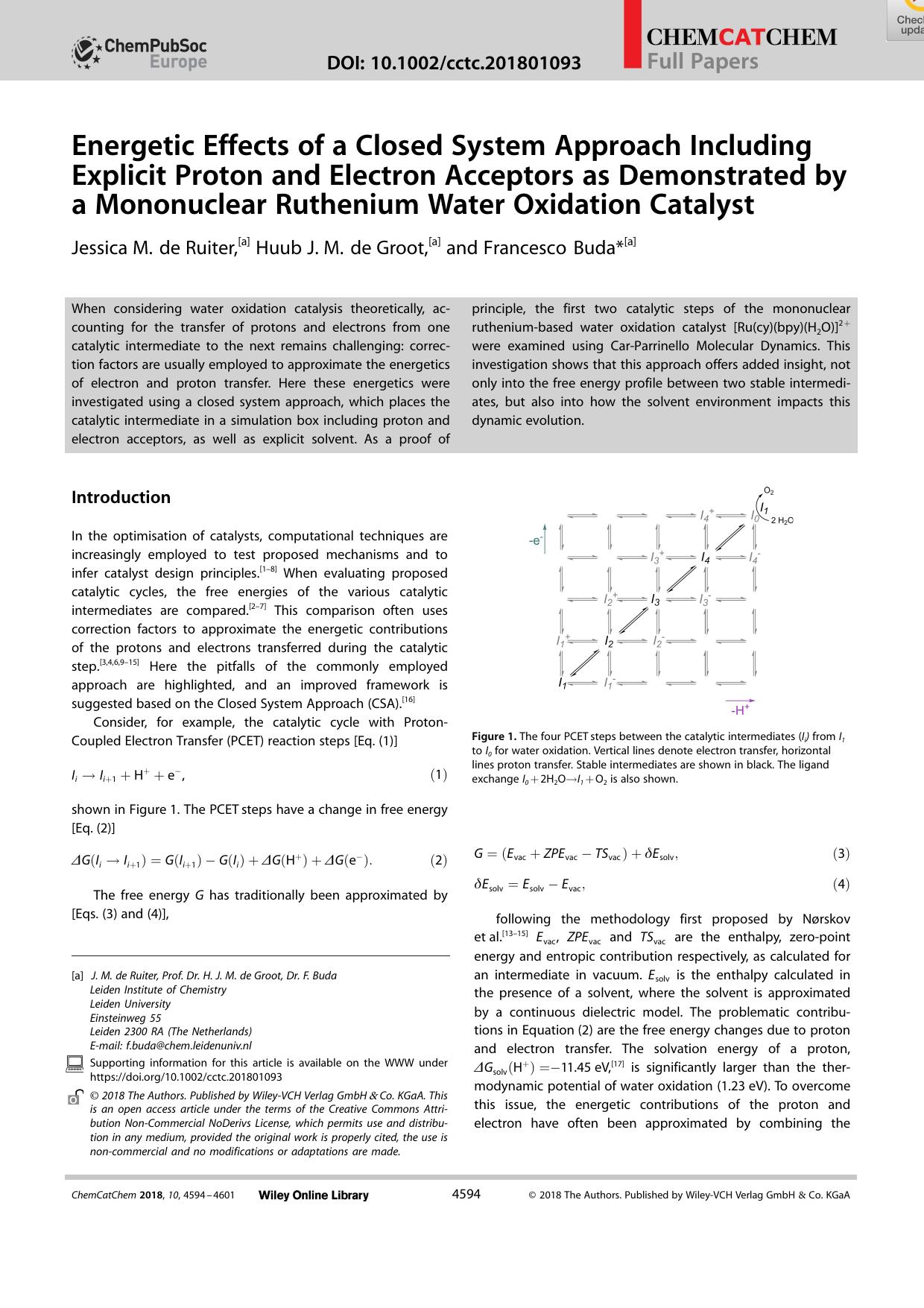 Energetic Effects of a Closed System Approach Including Explicit Proton and Electron Acceptors as Demonstrated by a Mononuclear Ruthenium Water Oxidation Catalyst by Unknown