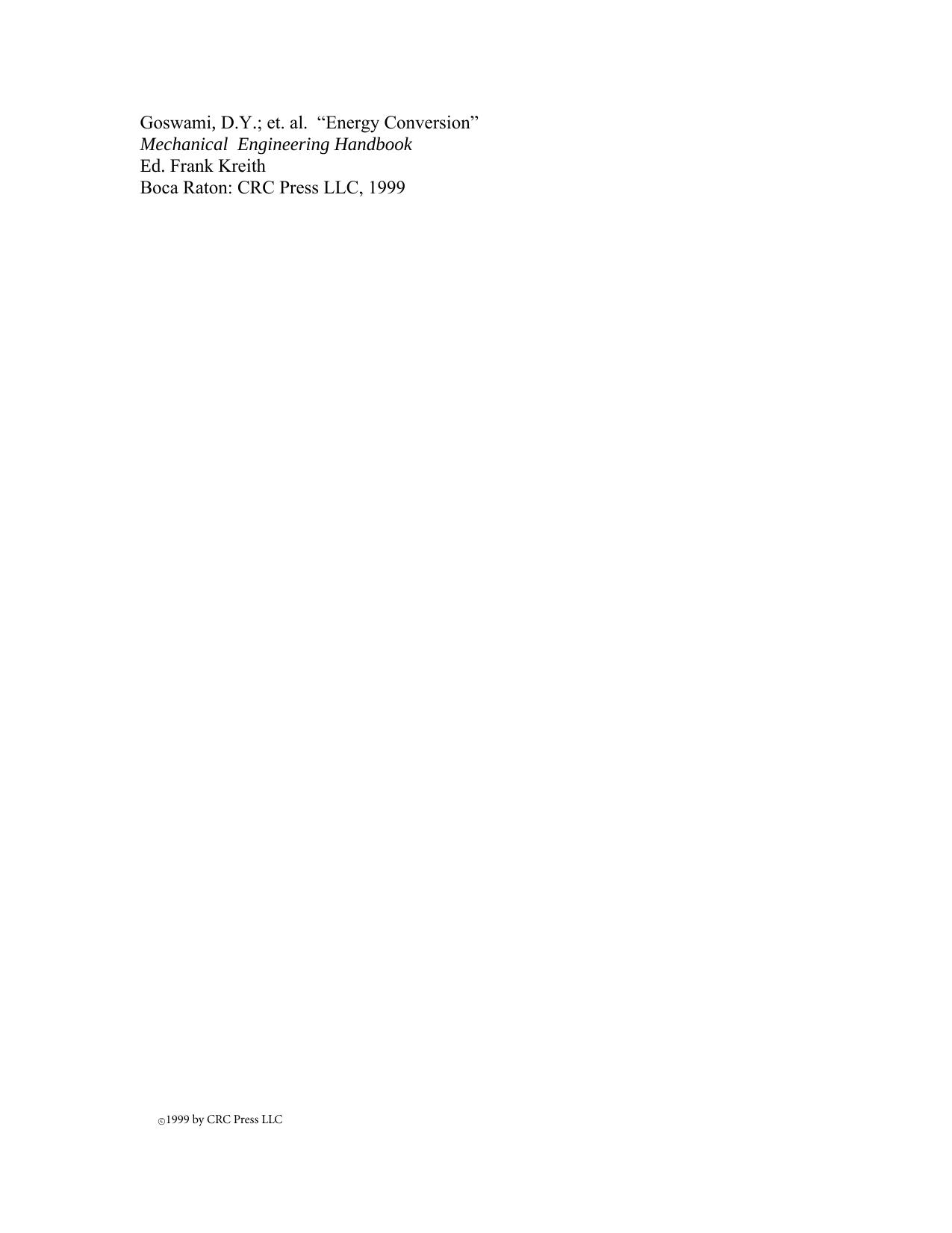 Energy Conversion Mechanical Engineering Handbook by Goswami D.Y. et. al