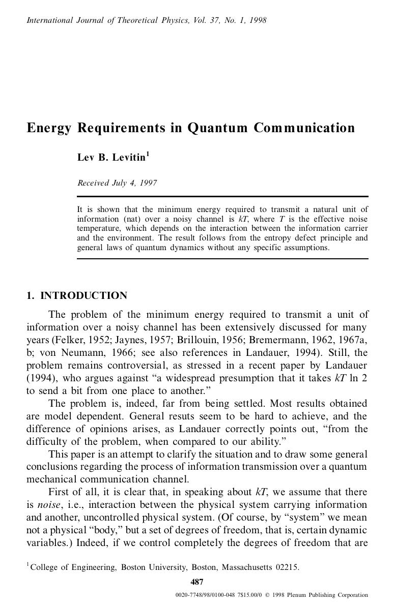 Energy Requirements in Quantum Communication by Unknown