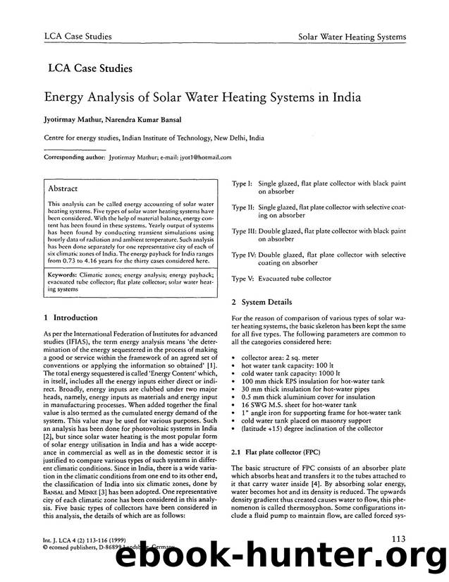 Energy analysis of solar water heating systems in india by Unknown
