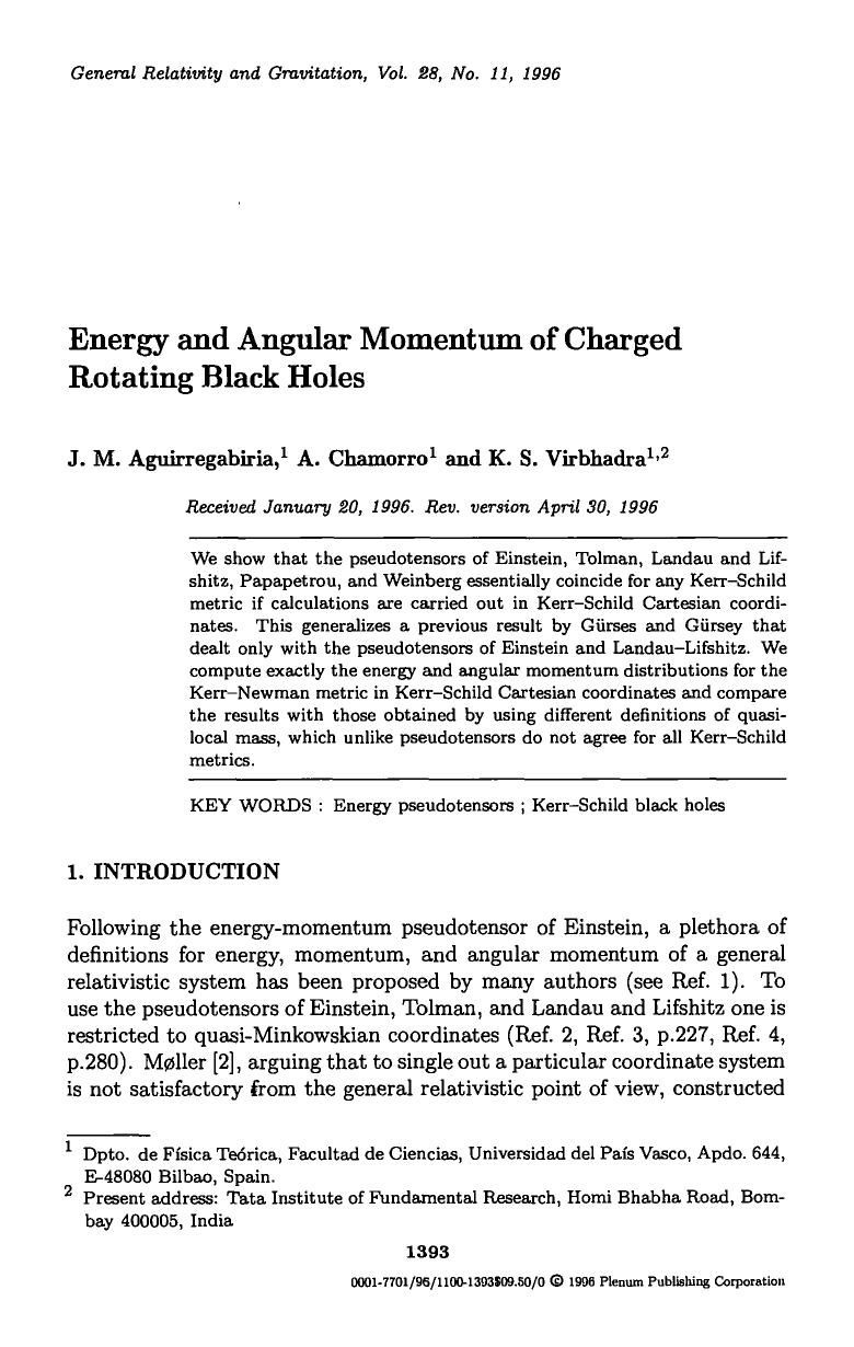 Energy and angular momentum of charged rotating black holes by Unknown