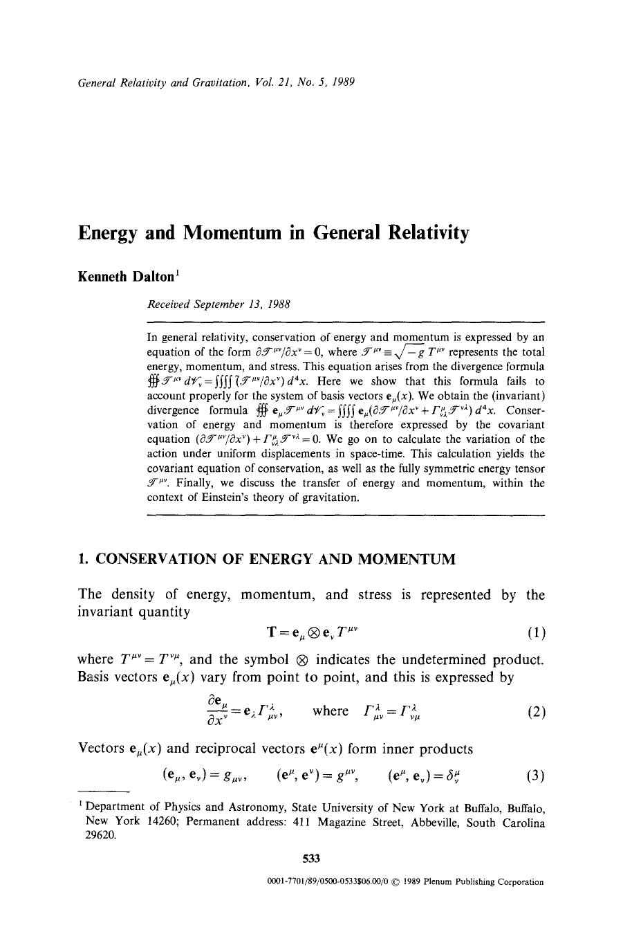 Energy and momentum in general relativity by Unknown