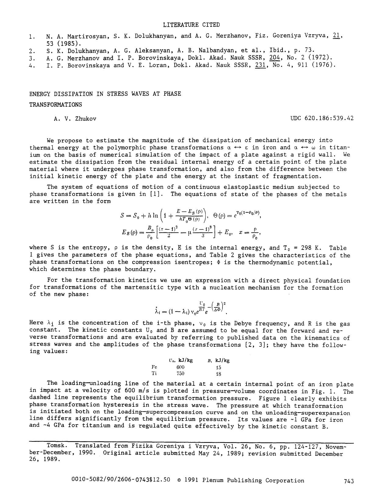Energy dissipation in stress waves at phase transformations by Unknown