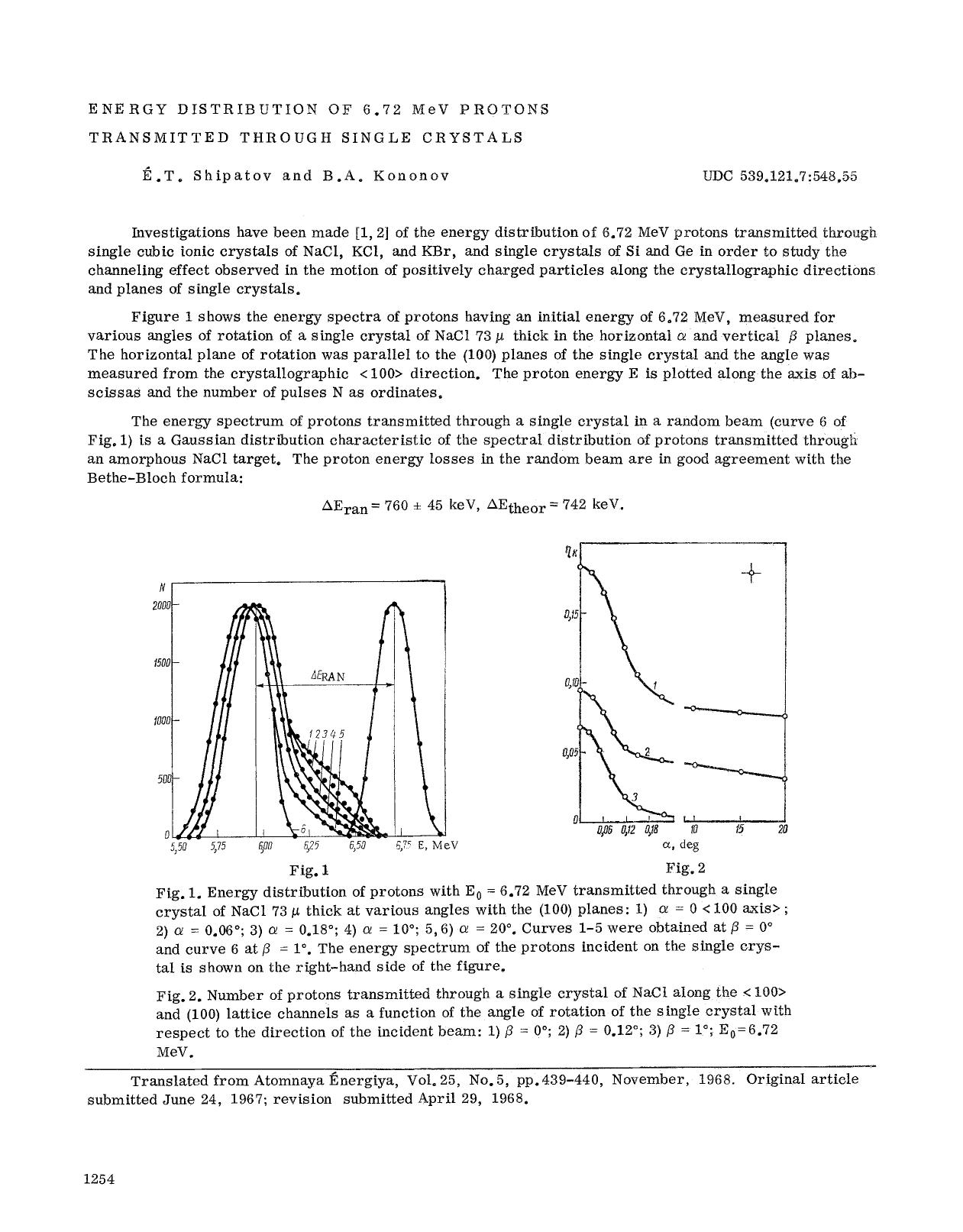 Energy distribution of 6.72 MeV protons transmitted through single crystals by Unknown