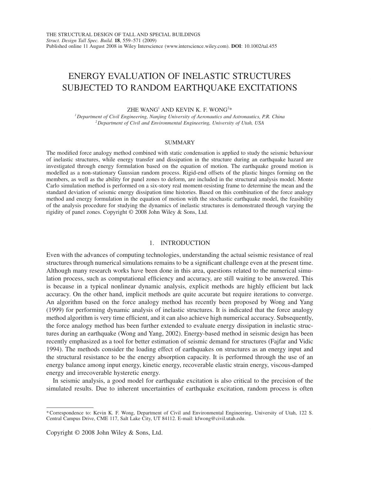 Energy evaluation of inelastic structures subjected to random earthquake excitations by PC
