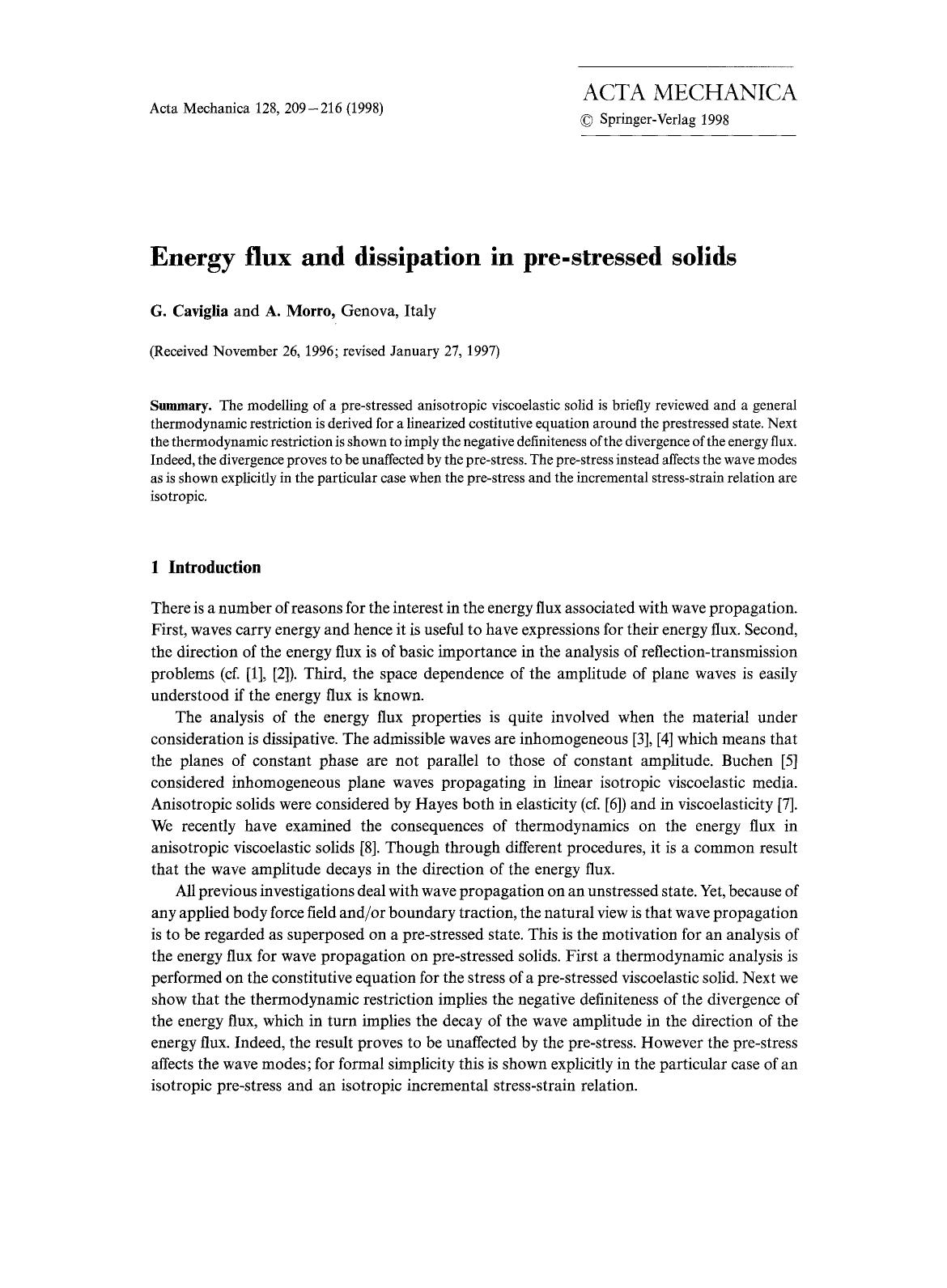 Energy flux and dissipation in pre-stressed solids by Unknown
