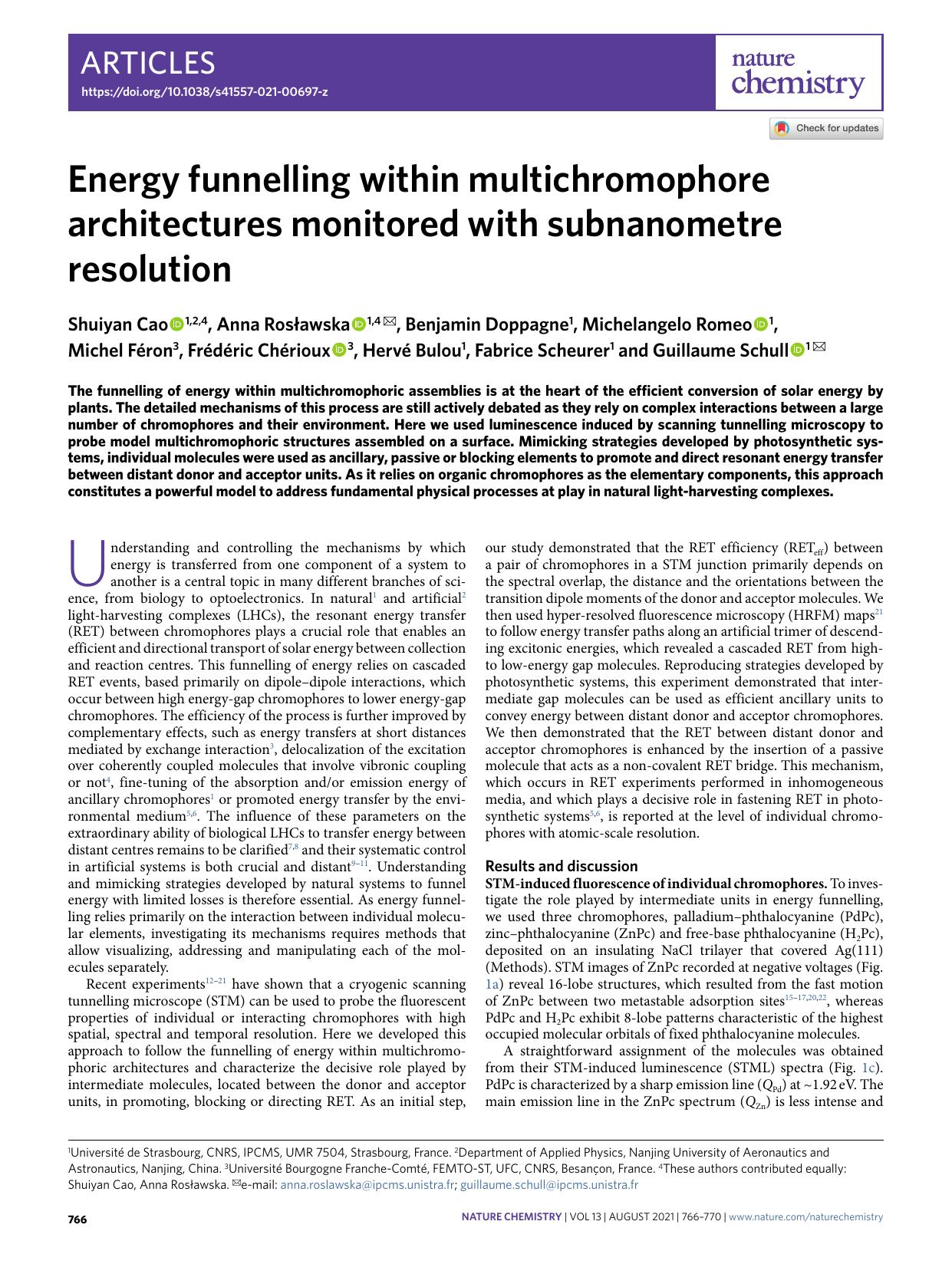 Energy funnelling within multichromophore architectures monitored with subnanometre resolution by unknow