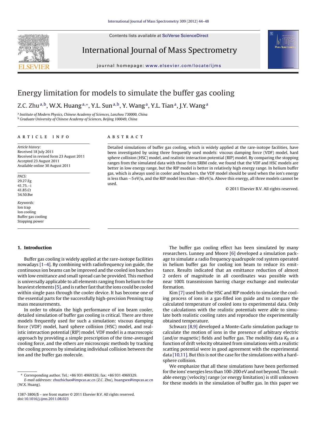 Energy limitation for models to simulate the buffer gas cooling by Z.C. Zhu