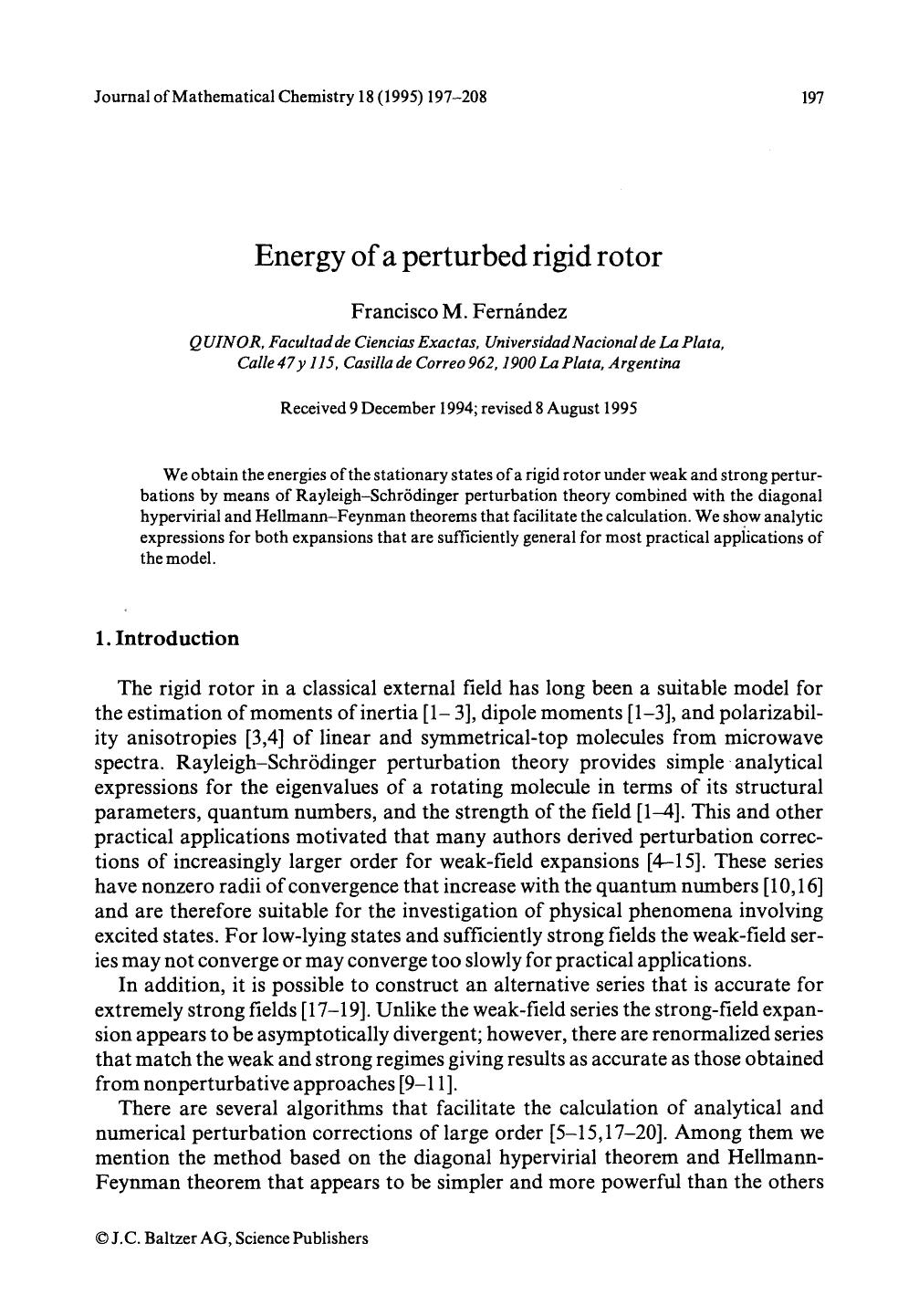 Energy of a perturbed rigid rotor by Unknown