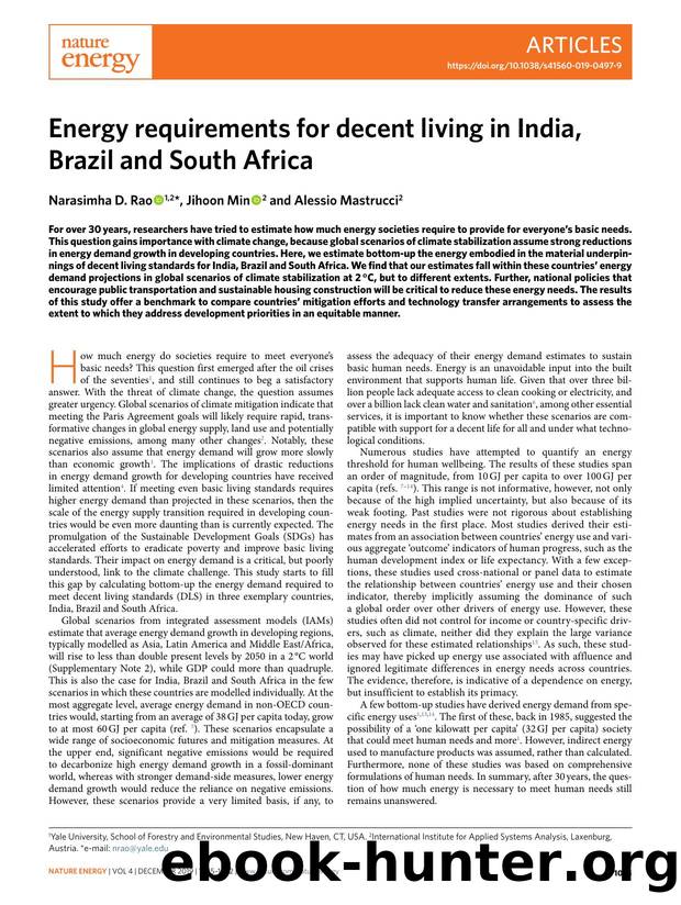 Energy requirements for decent living in India, Brazil and South Africa by Narasimha D. Rao & Jihoon Min & Alessio Mastrucci