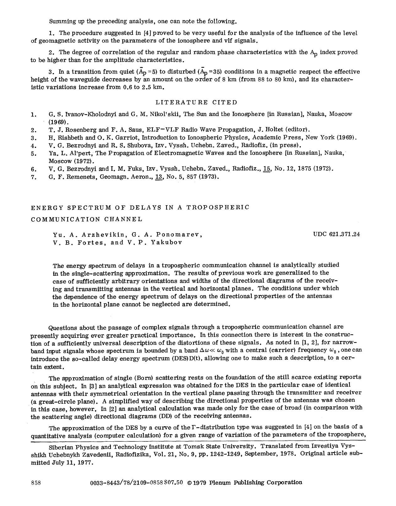Energy spectrum of delays in a tropospheric communication channel by Unknown