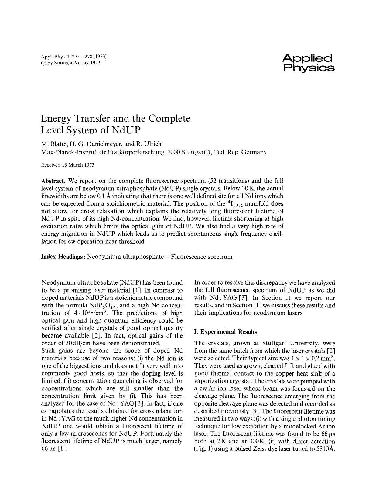 Energy transfer and the complete level system of NdUP by Unknown