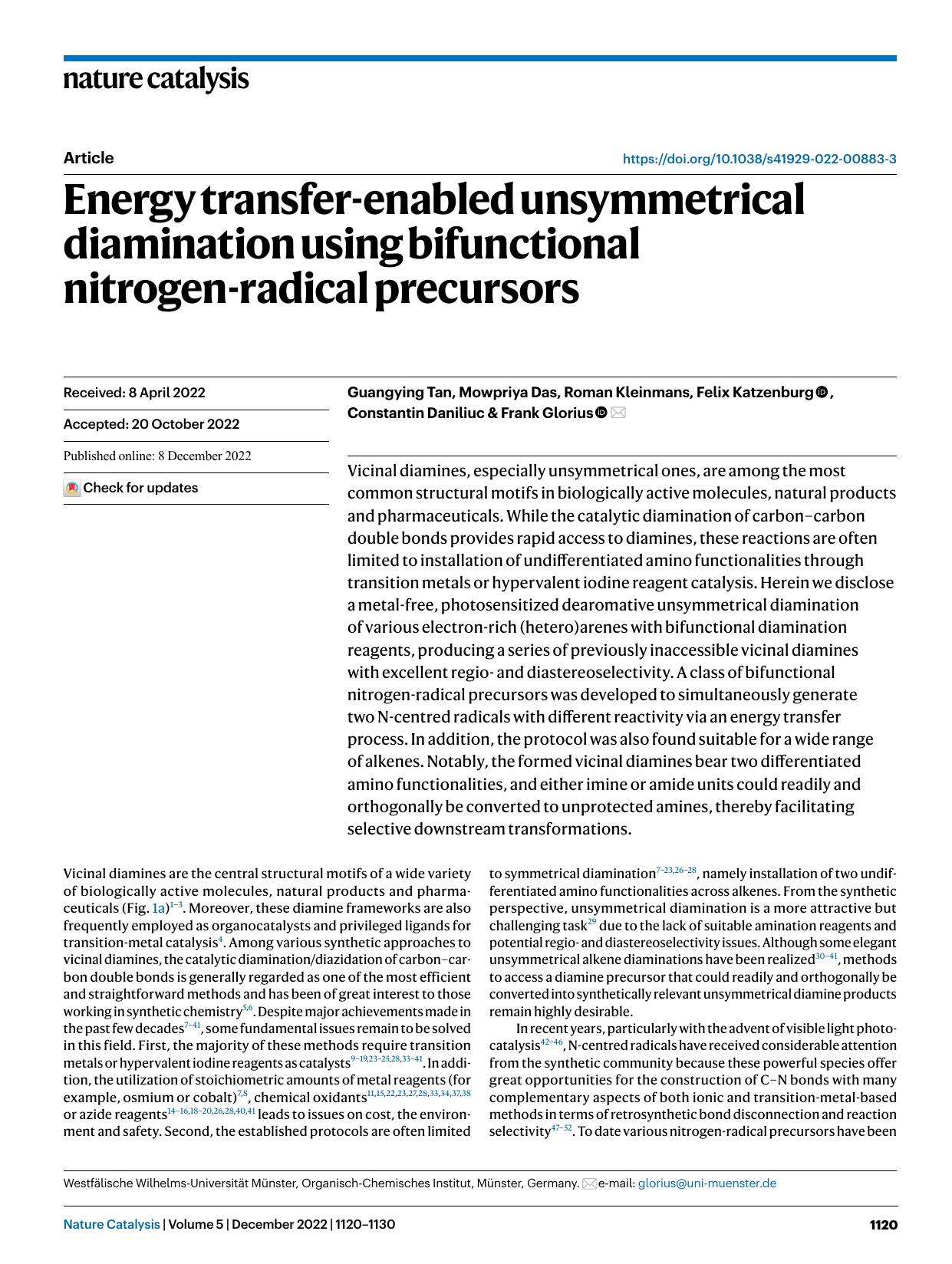 Energy transfer-enabled unsymmetrical diamination using bifunctional nitrogen-radical precursors by unknow
