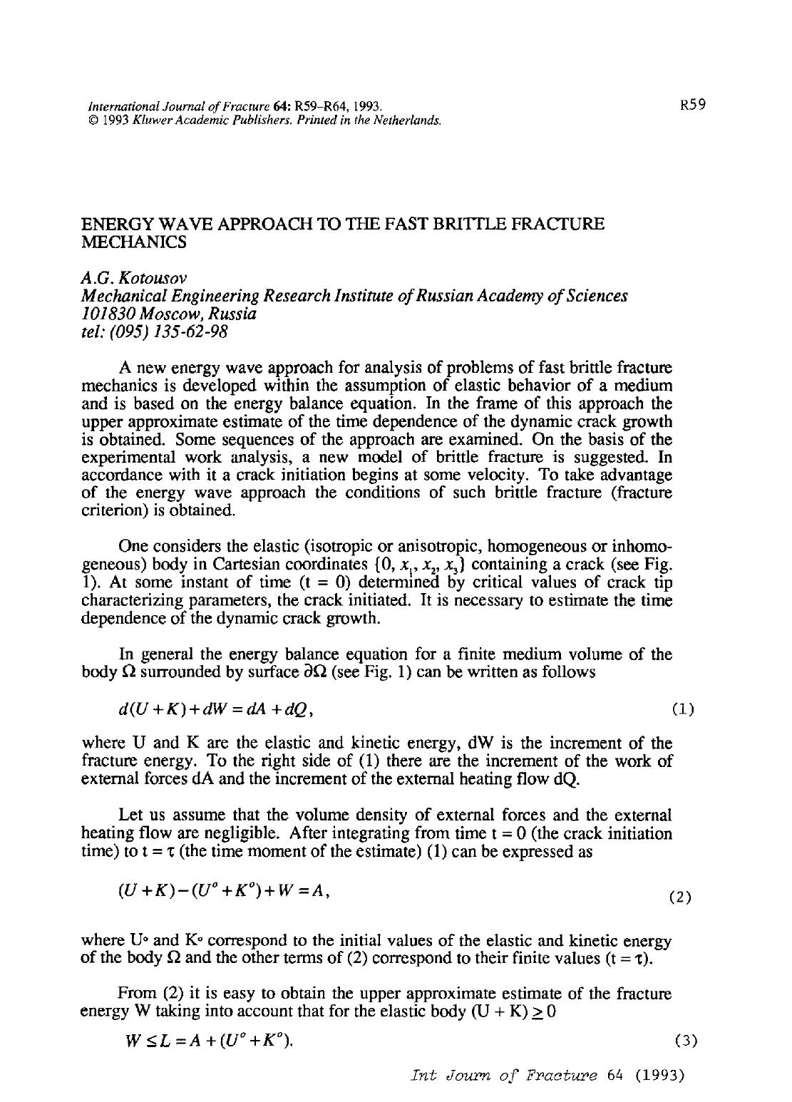 Energy wave approach to the fast brittle fracture mechanics by Unknown
