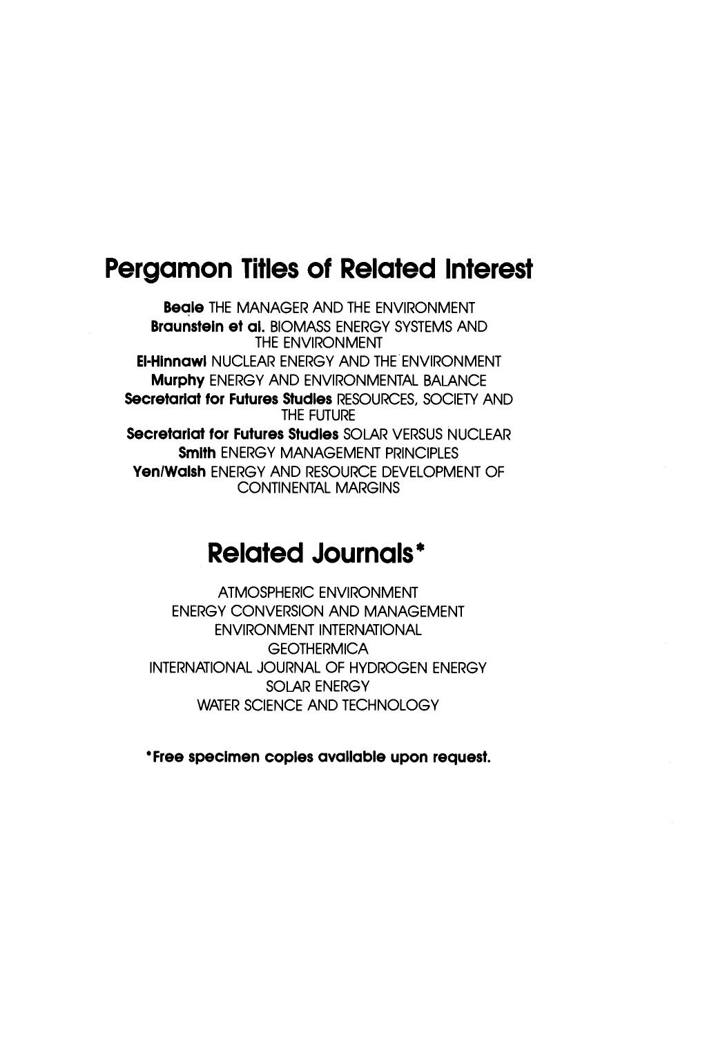 Energy, Resources and Environment. Papers Presented at the First U.S.âChina Conference on Energy, Resources and Environment, 7â12 November 1982, Beijing, China by S.W. Yuan (Eds.)