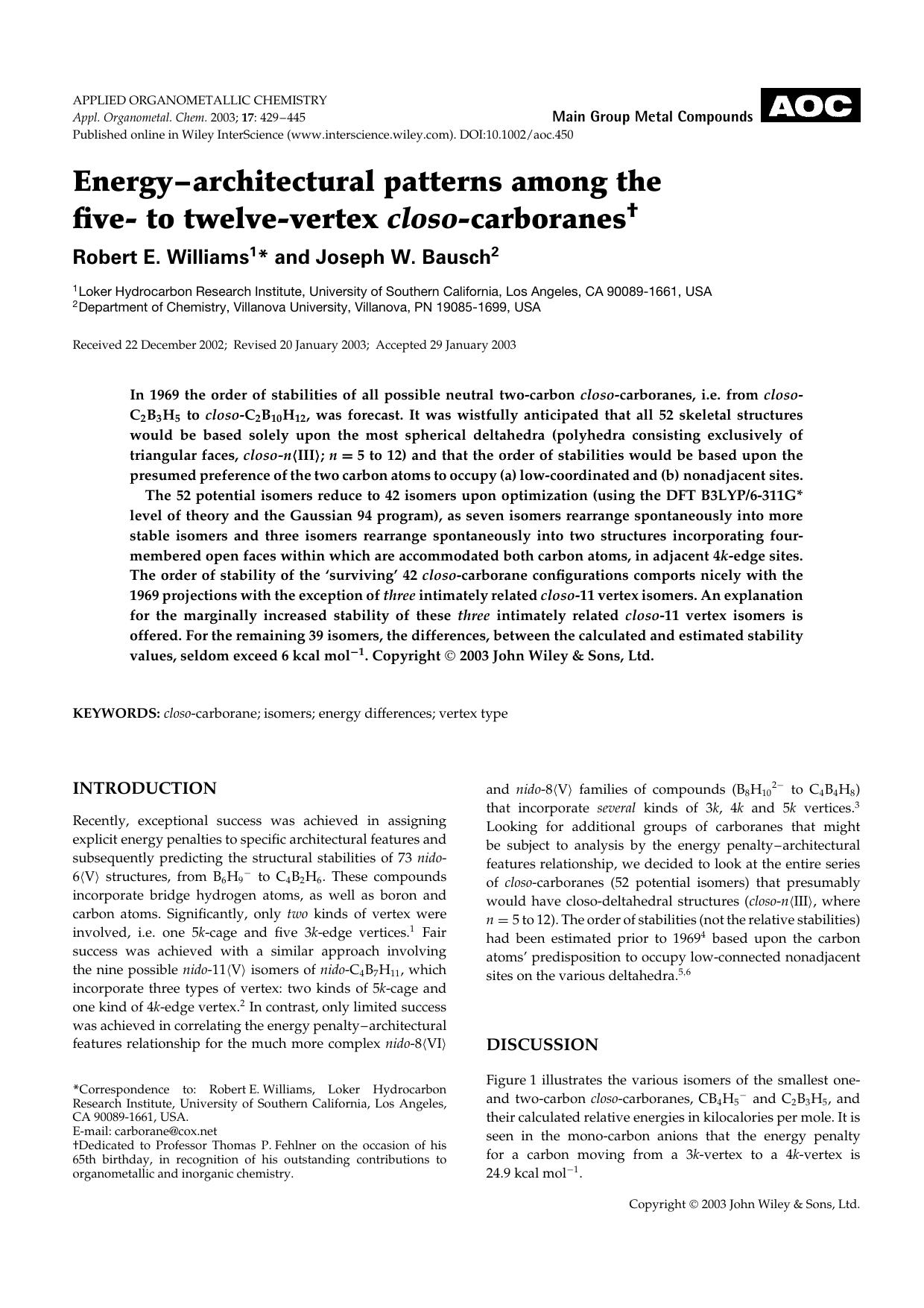 Energy-architectural patterns among the five- to twelve-vertex closo-carboranes by Unknown